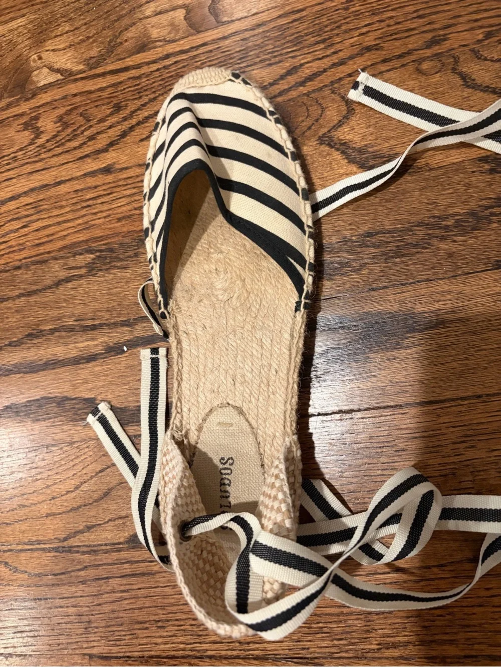 Soludos Striped Canvas Espadrille Lace-Up Flats - Black & Cream